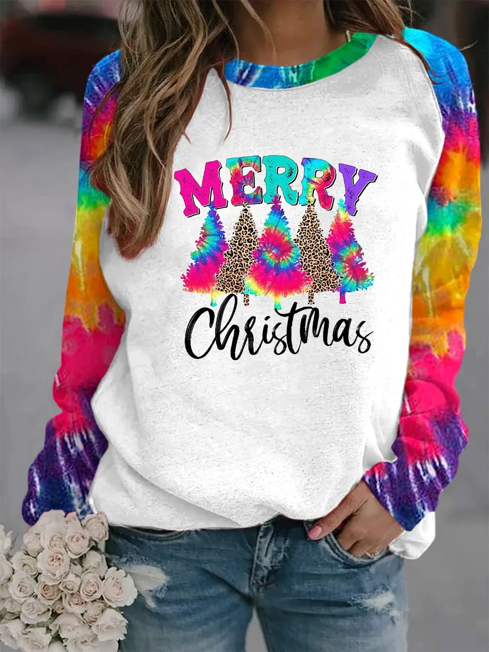 Women's Merry   Trees Print Sweatshirt