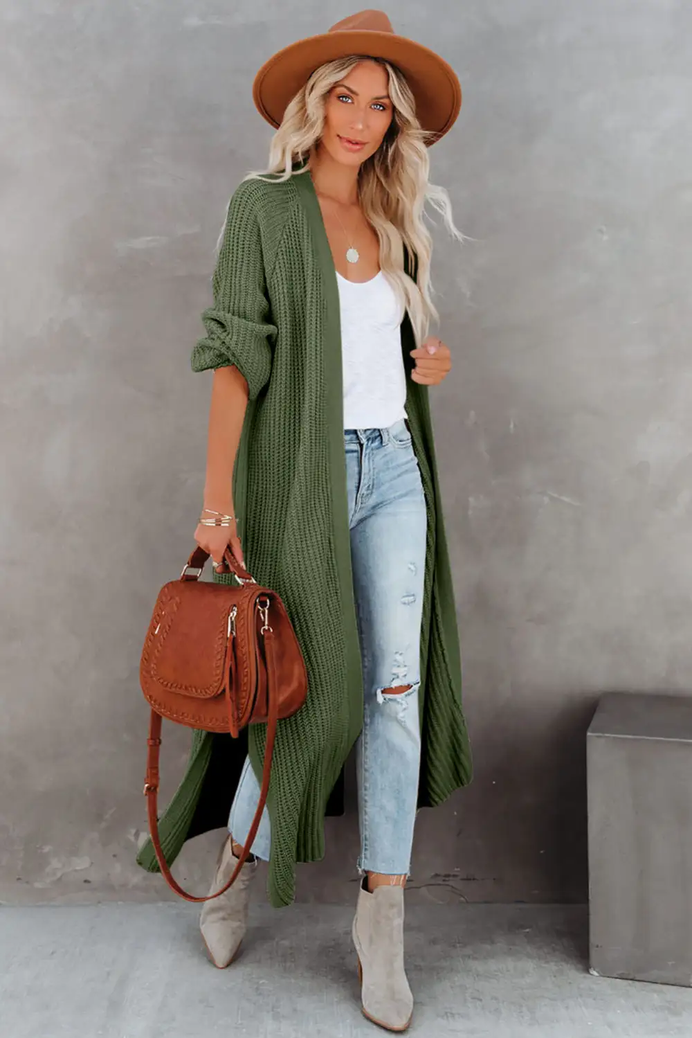 Open Front Side Slit Duster Knit Cardigan