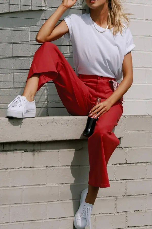 SLEEK SILHOUETTE RED WIDE LEG JEANS