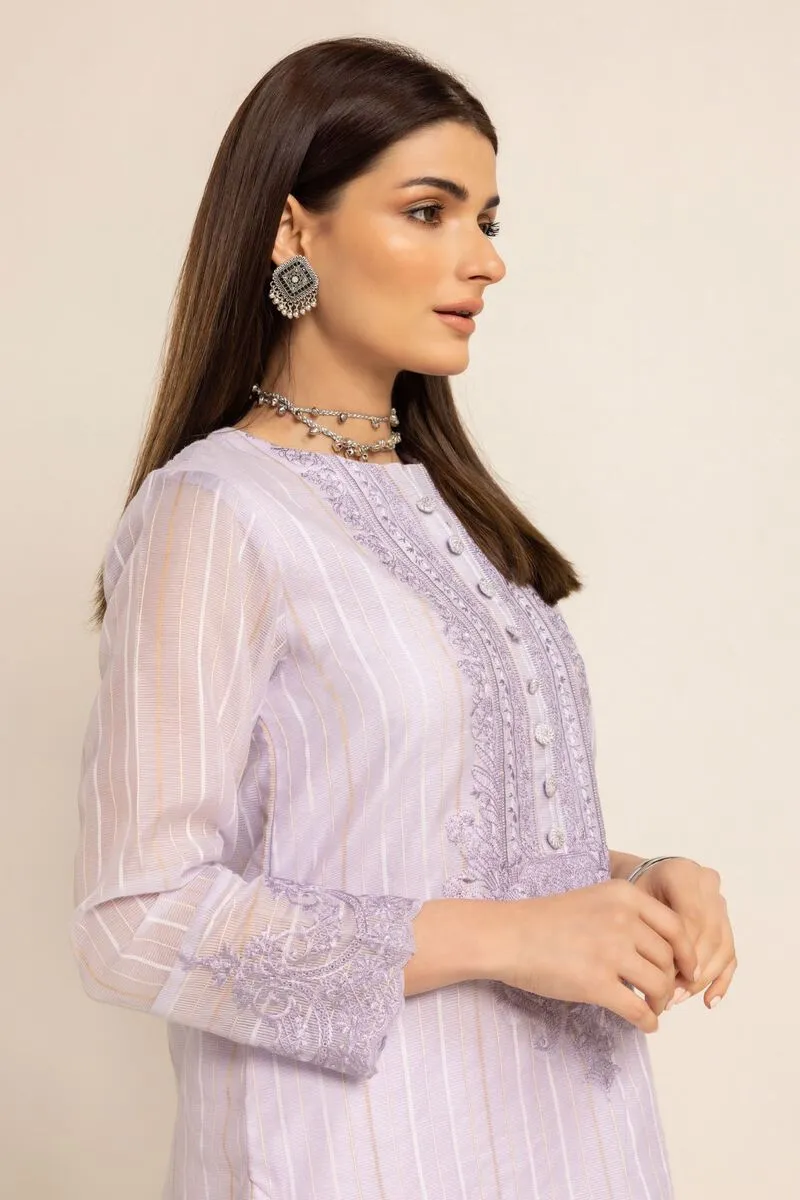 3 Piece Kurta Embroidered | Dupatta& Bottom & Tops | Color Lilac