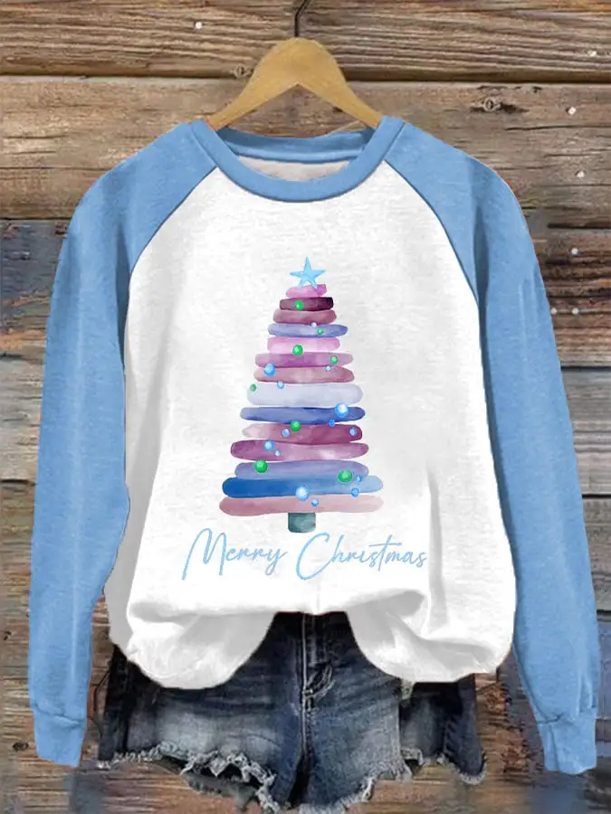 Merry Christmas Christmas Tree Print Sweatshirt