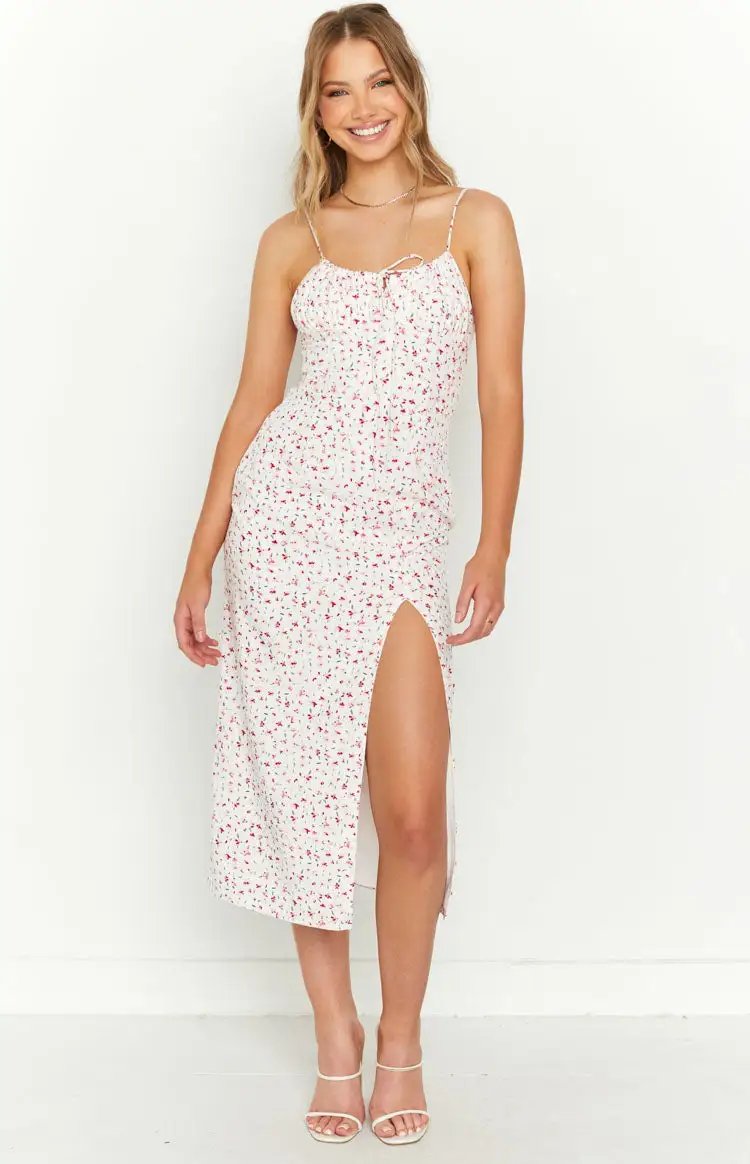 Paloma White Floral Midi Dress