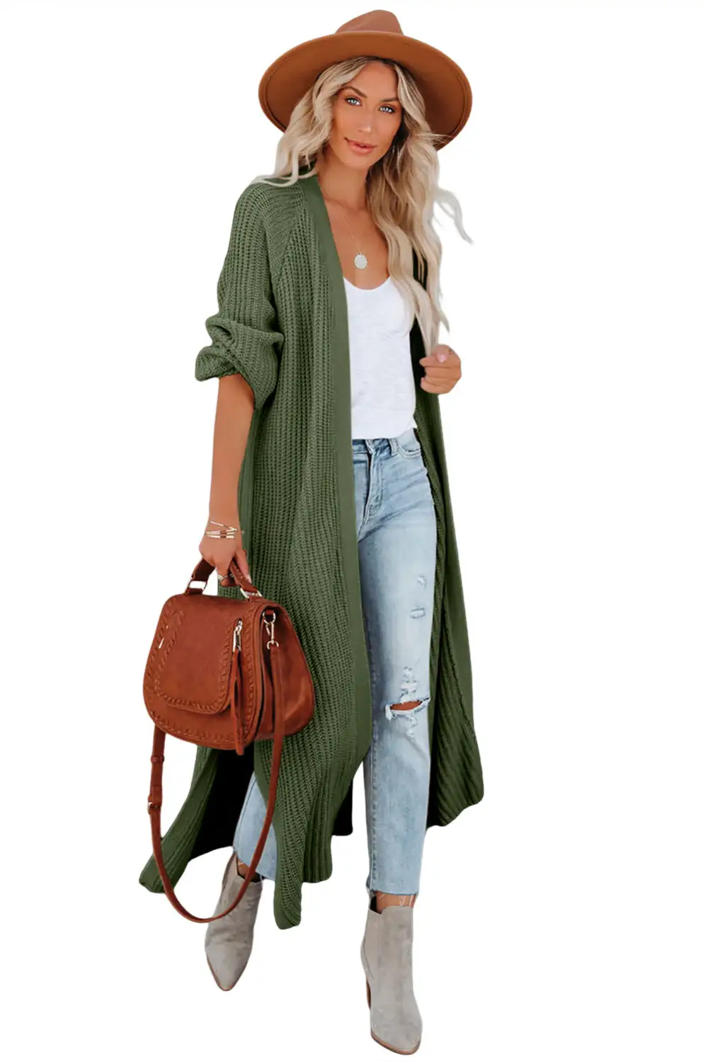 Open Front Side Slit Duster Knit Cardigan