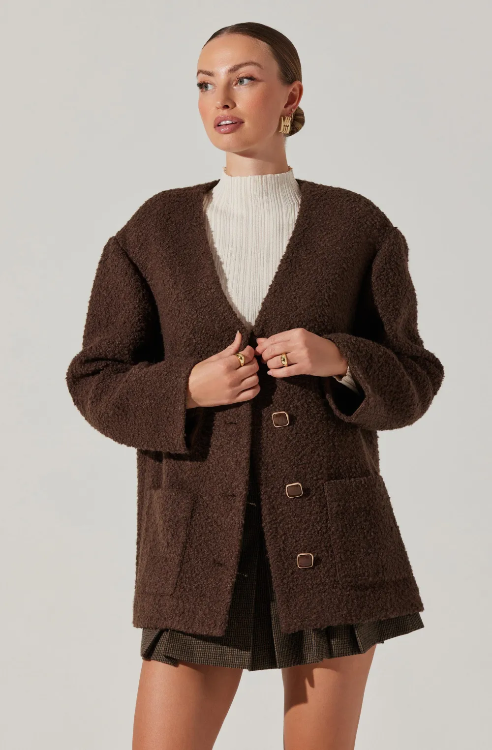 Maidy Boucle V-Neck Coat