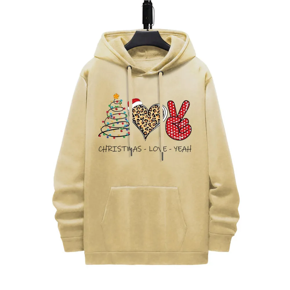 CHRISTMAS LOVE PEACE PATTERN PRINTED HOODIE