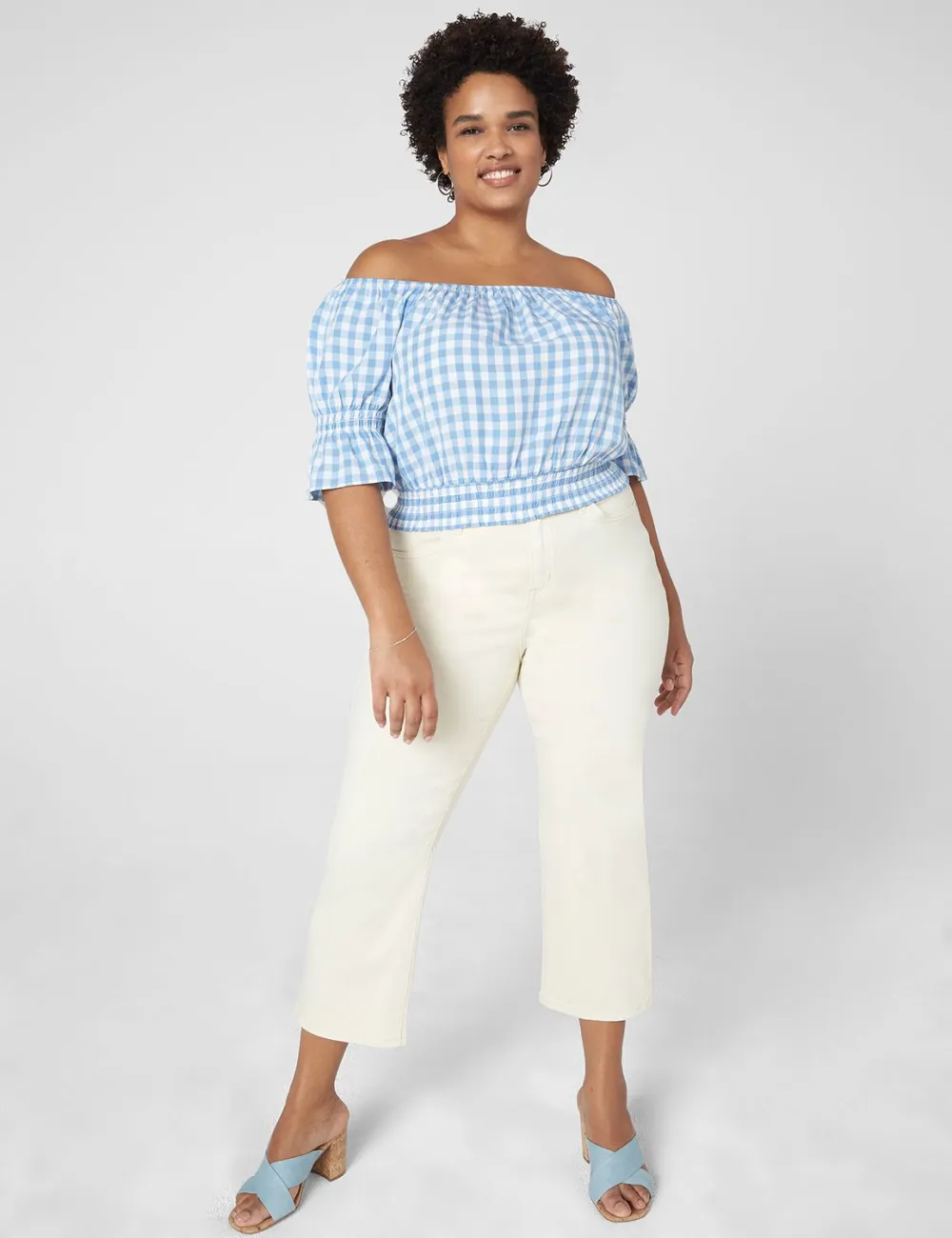 Classic Crop Off-The-Shoulder Plaid Top