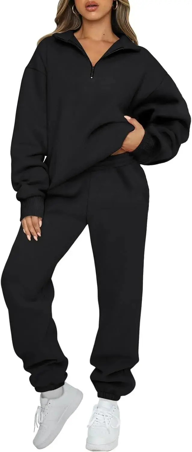 2 Piece Sweatsuits Long Sleeve Half Zip Pullover and Baggy Sweatpants