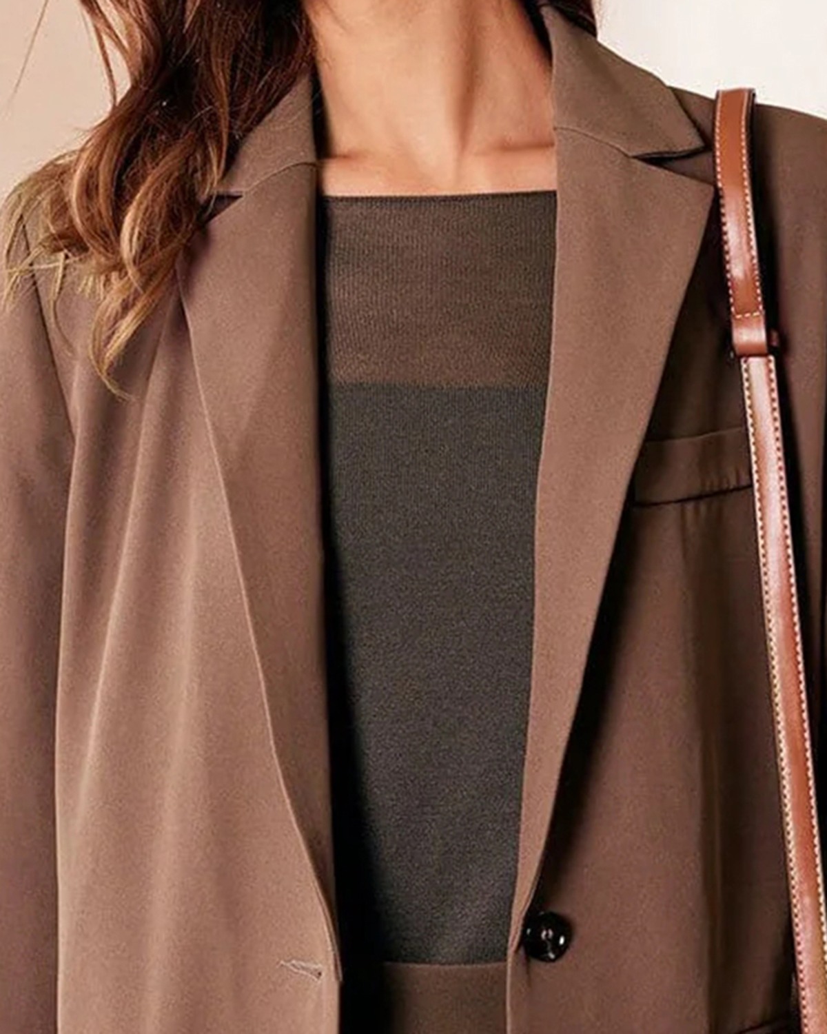 The Coffee Lapel Button Wide-waisted Blazer