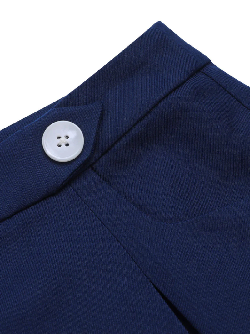 NAVY BLUE 1950S SOLID BUTTON SHORTS