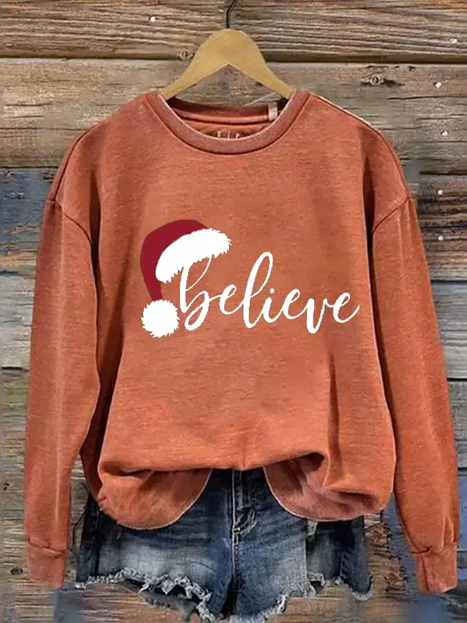 Women's Merry Christmas Christmas Believe Printed Sweatshirt