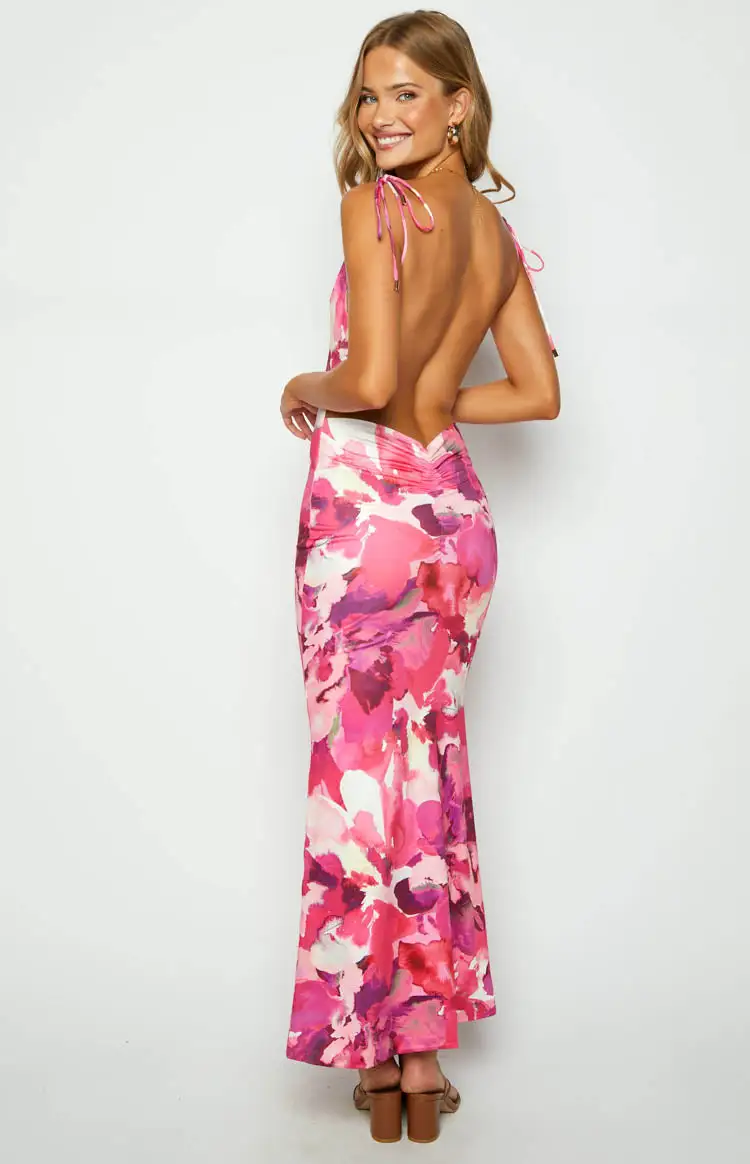 Selena Pink Print Maxi Dress