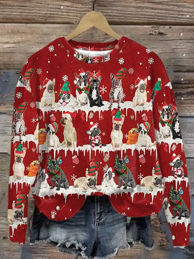 Women's Christmas Pet Print Long Sleeve Sweatshirt