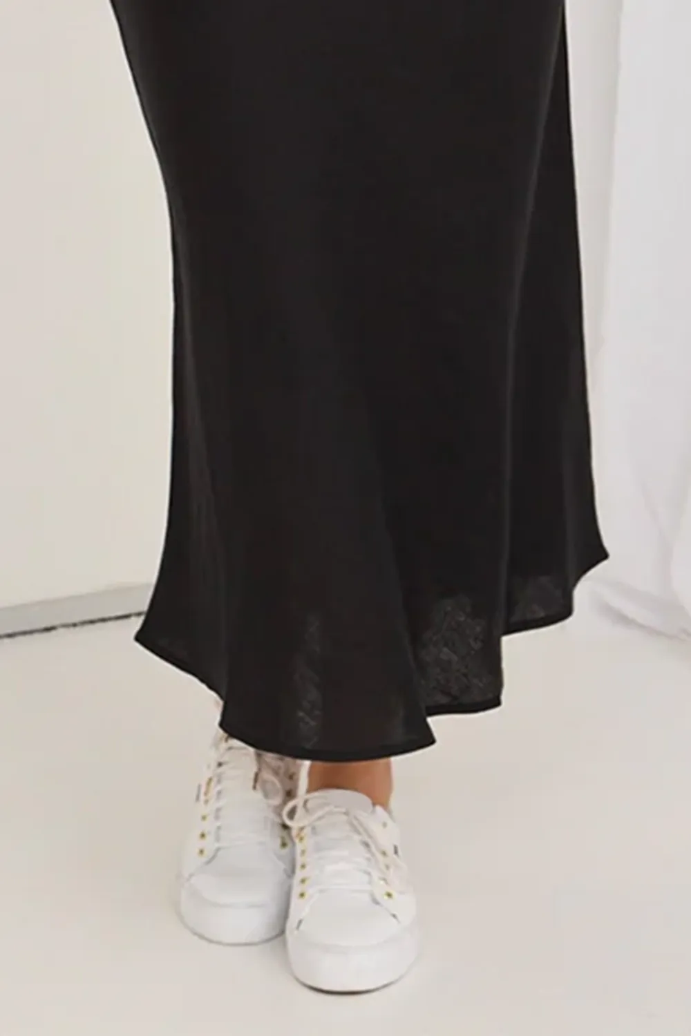 Bliss Black Linen Bias Midi Skirt