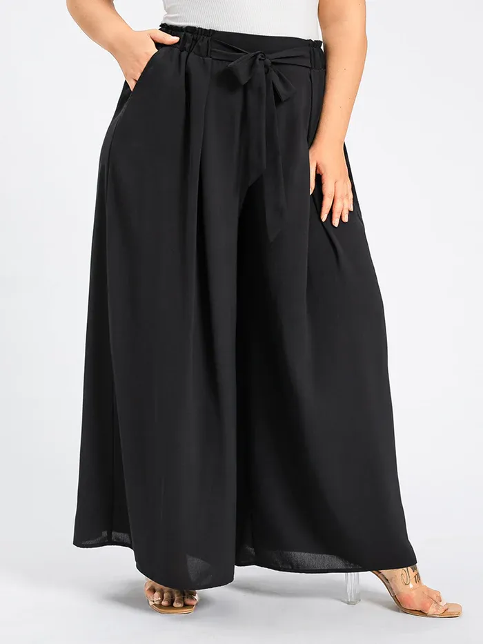 Plus Paperbag Waist Belted Wide Leg Pants