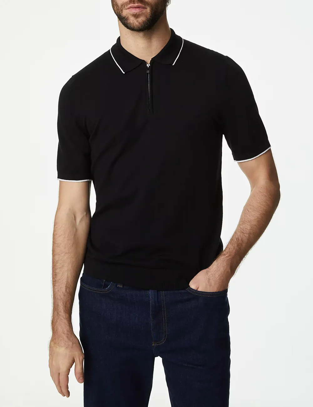 Cotton Rich Tipped Knitted Polo Shirt