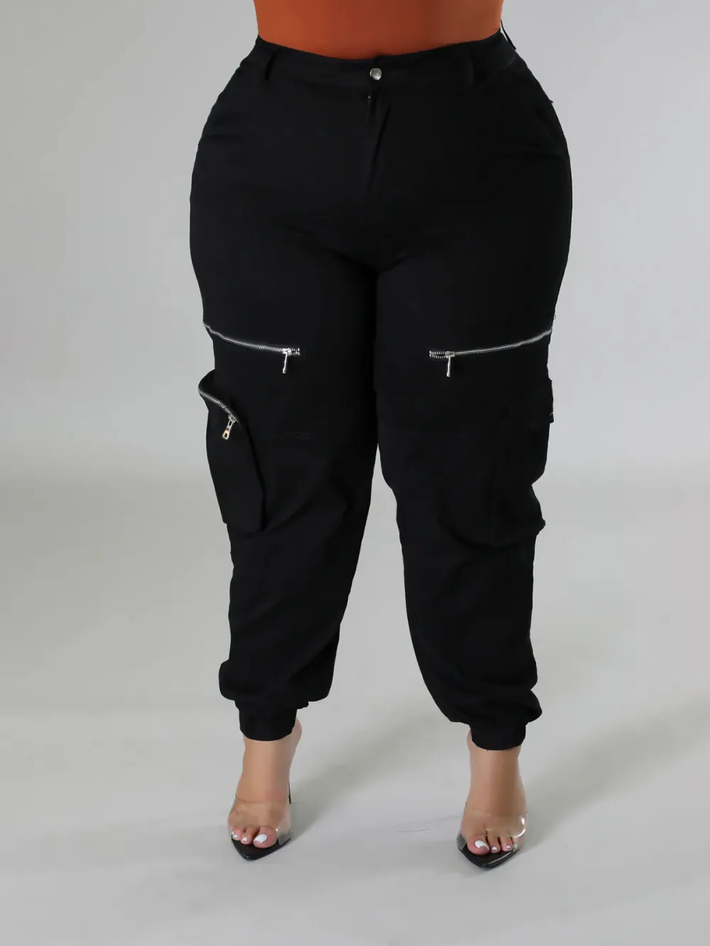 Plus-Size Fashion Women'S Solid Color Zipper Pants