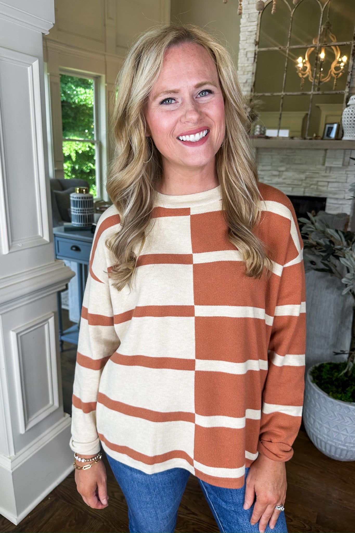 Terracotta Color Block Stripe Cozy Sweater