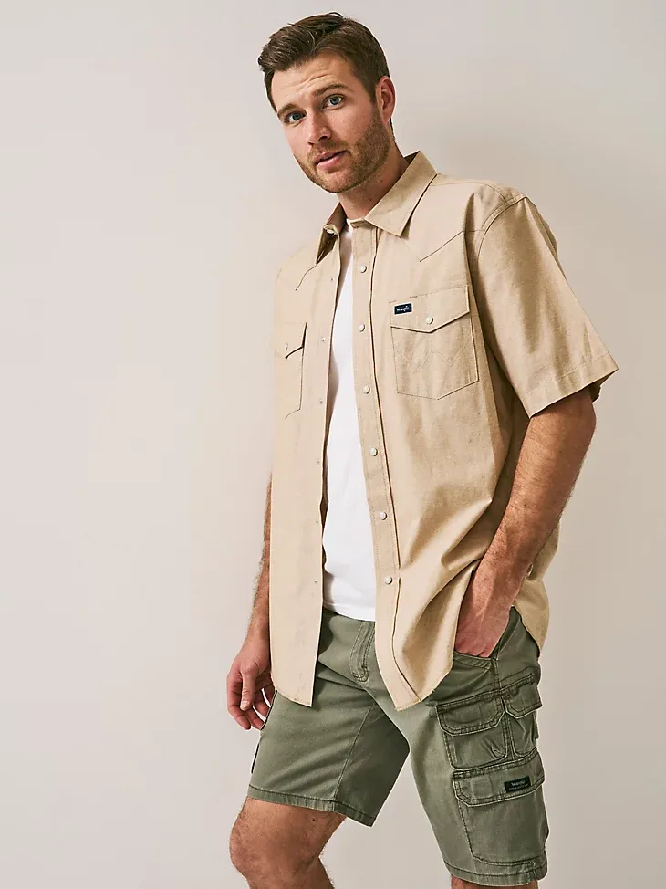 COWBOY CUT® SHORT SLEEVE CLASSIC WORK WESTERN WORKSHIRT IN KHAKI