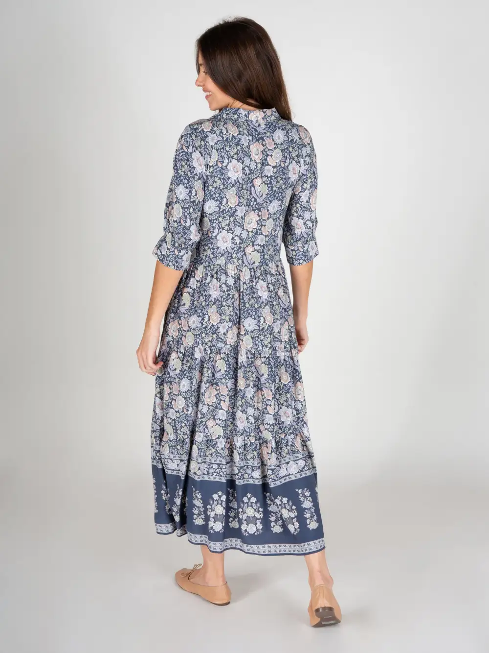 Rebecca Midi Dress - Navy Grey Floral