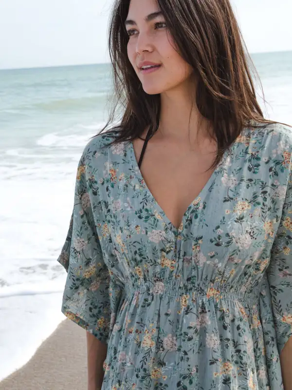 Sanibel Kaftan Maxi Dress - Light Green Floral