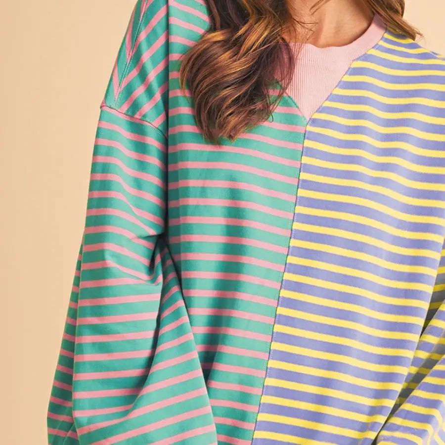 Stripe Colorblock Drop Shoulder Oversize Sweatshirt Pullover