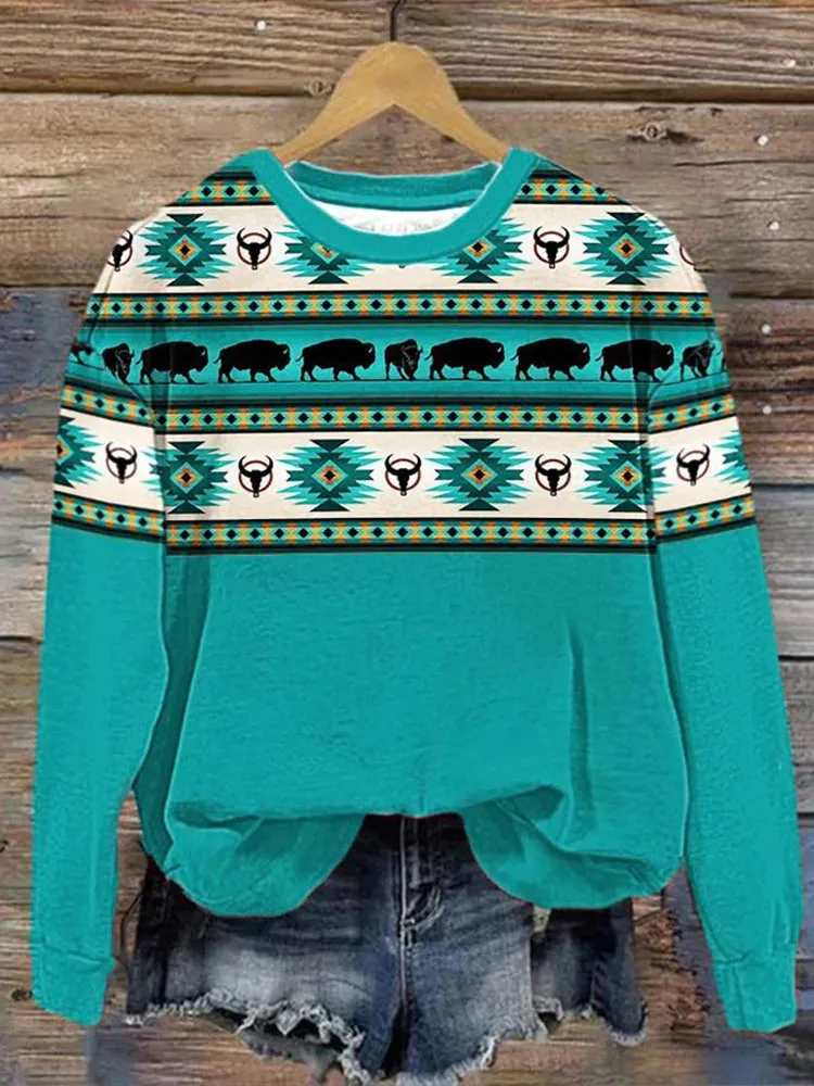 Western Ethnic Style Print Sweatshirt