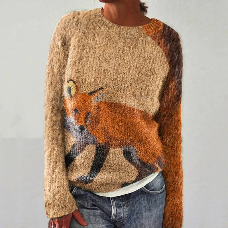 Outdoor Irregular Fox Pattern Women'S Sweater