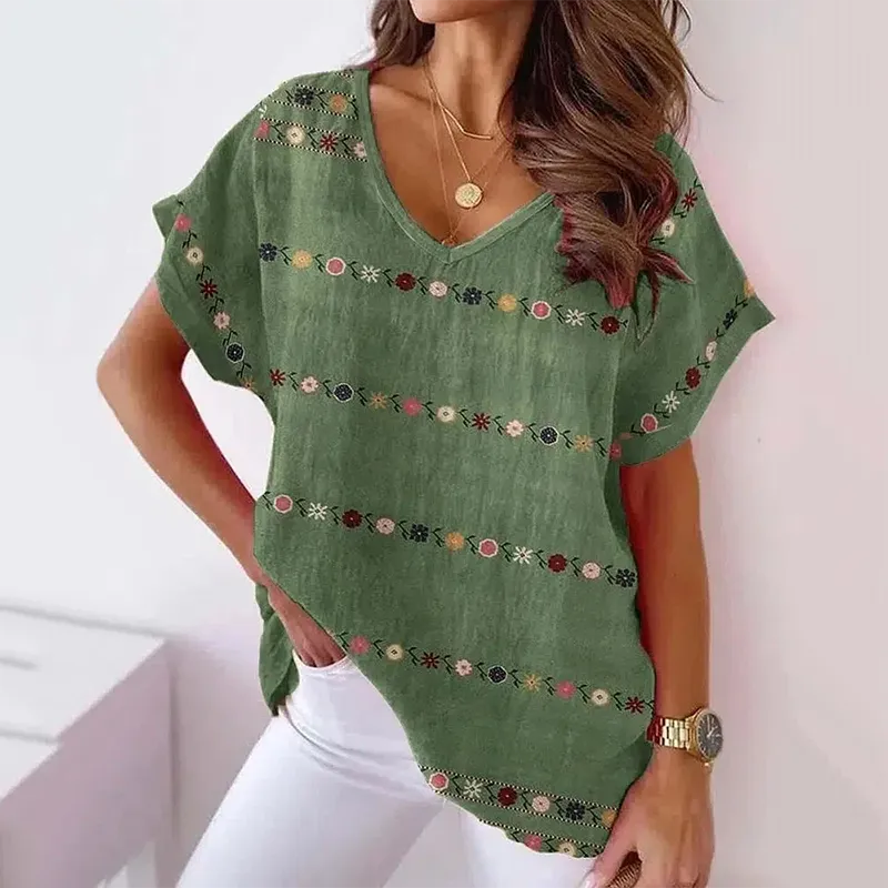 Summer Casual Floral V-Neck Women'S T-Shirt