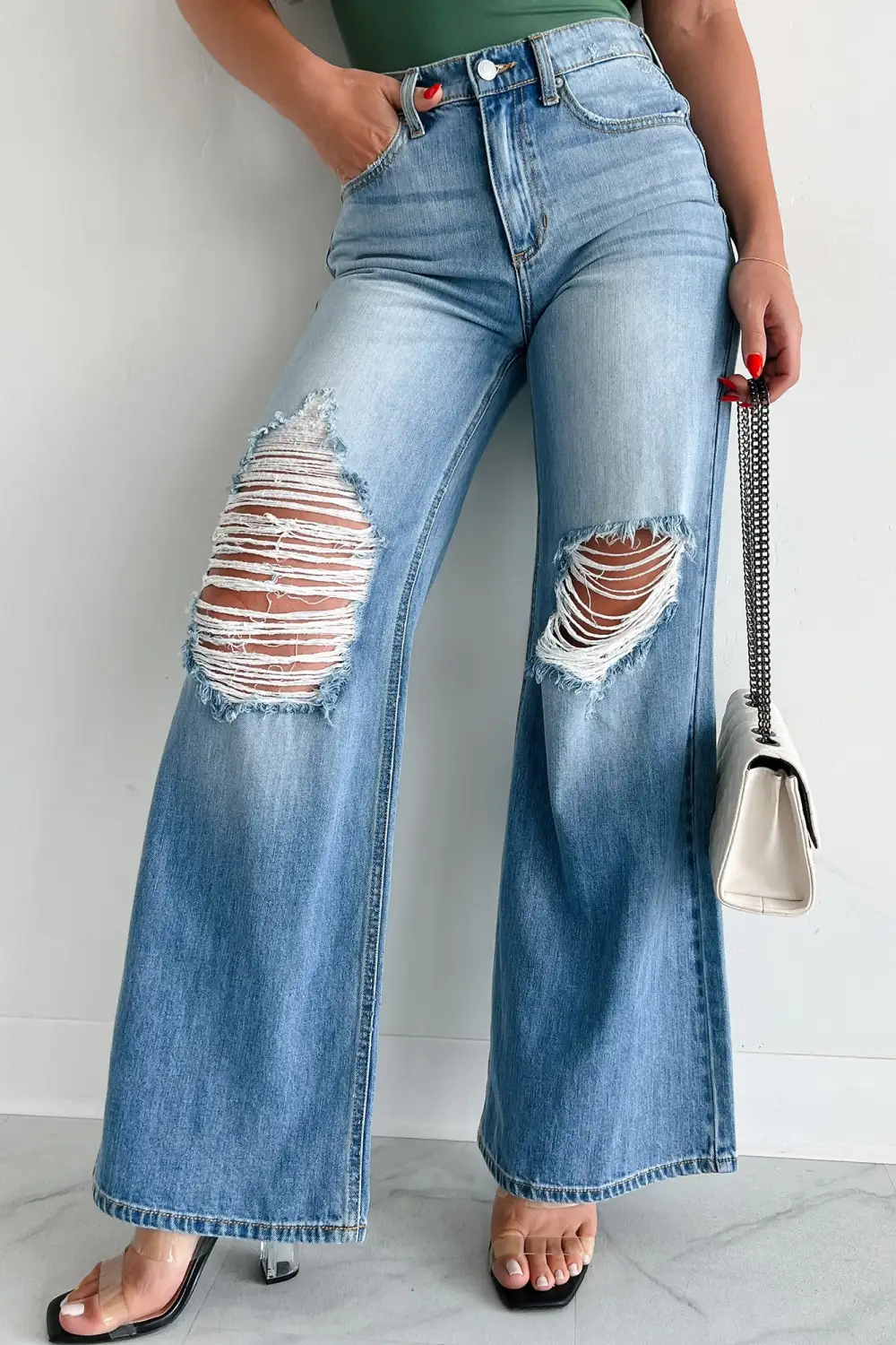 Kyra High Rise Distressed Wide Leg Sneak Peek Jeans