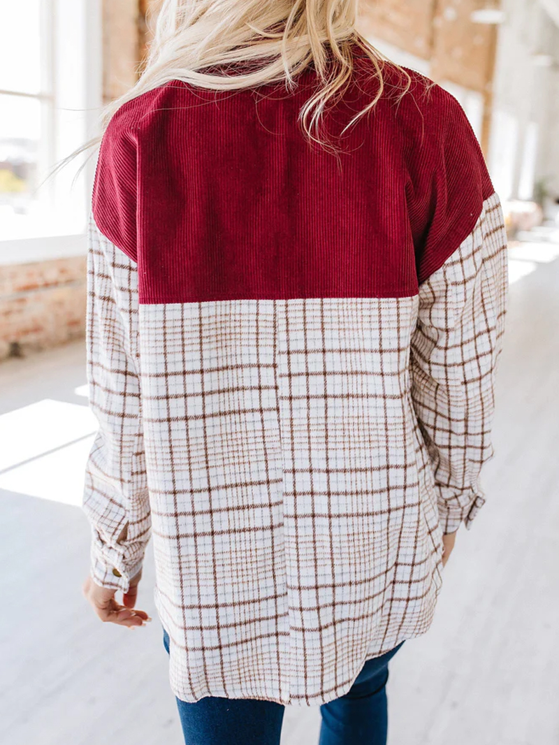 Wine Red Casual Elegant Plaid Jacket Coat