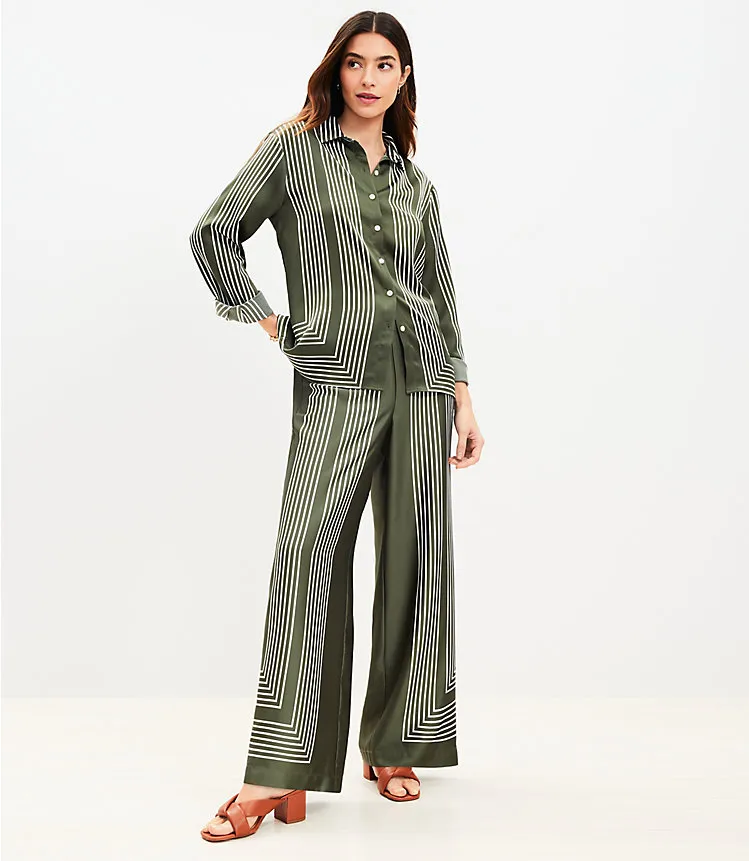 Fluid Pull On Wide Leg Pants in Striped Twill