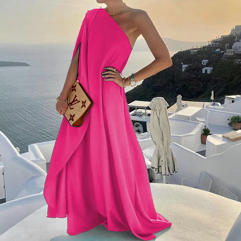 Women Summer One Shoulder Long Dress