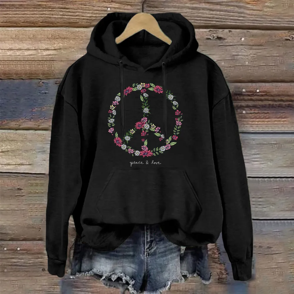 Wildflower Love Peace Sign Long Sleeve Boxy Crusher Hoodie