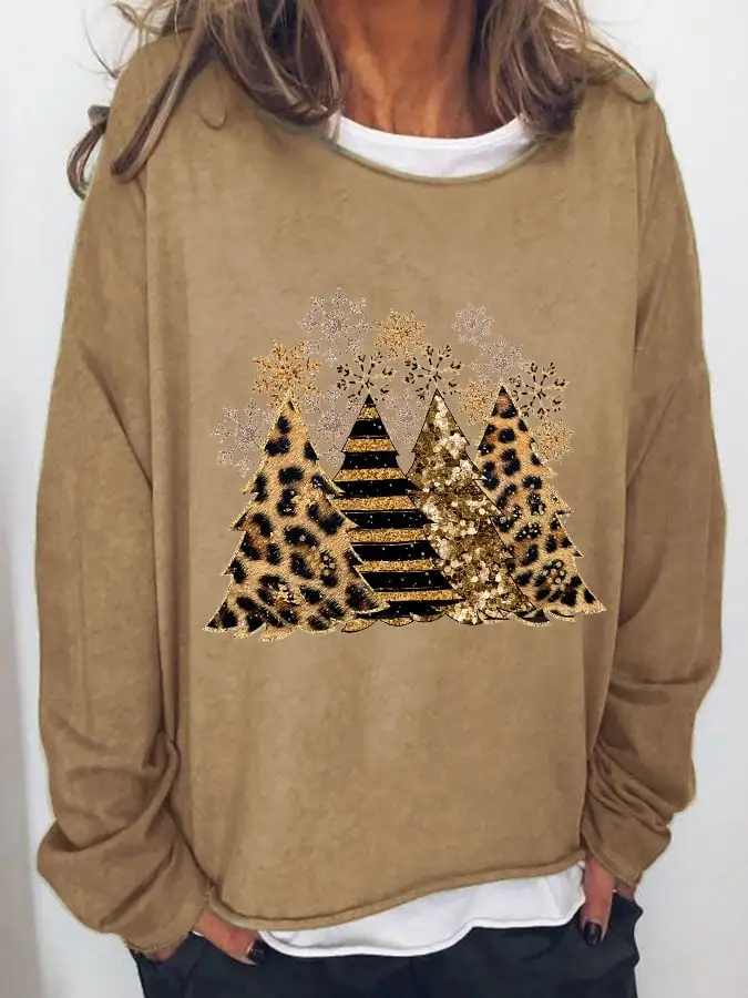 Women's Leopard   Tree Print Long Sleeve T-Shirt