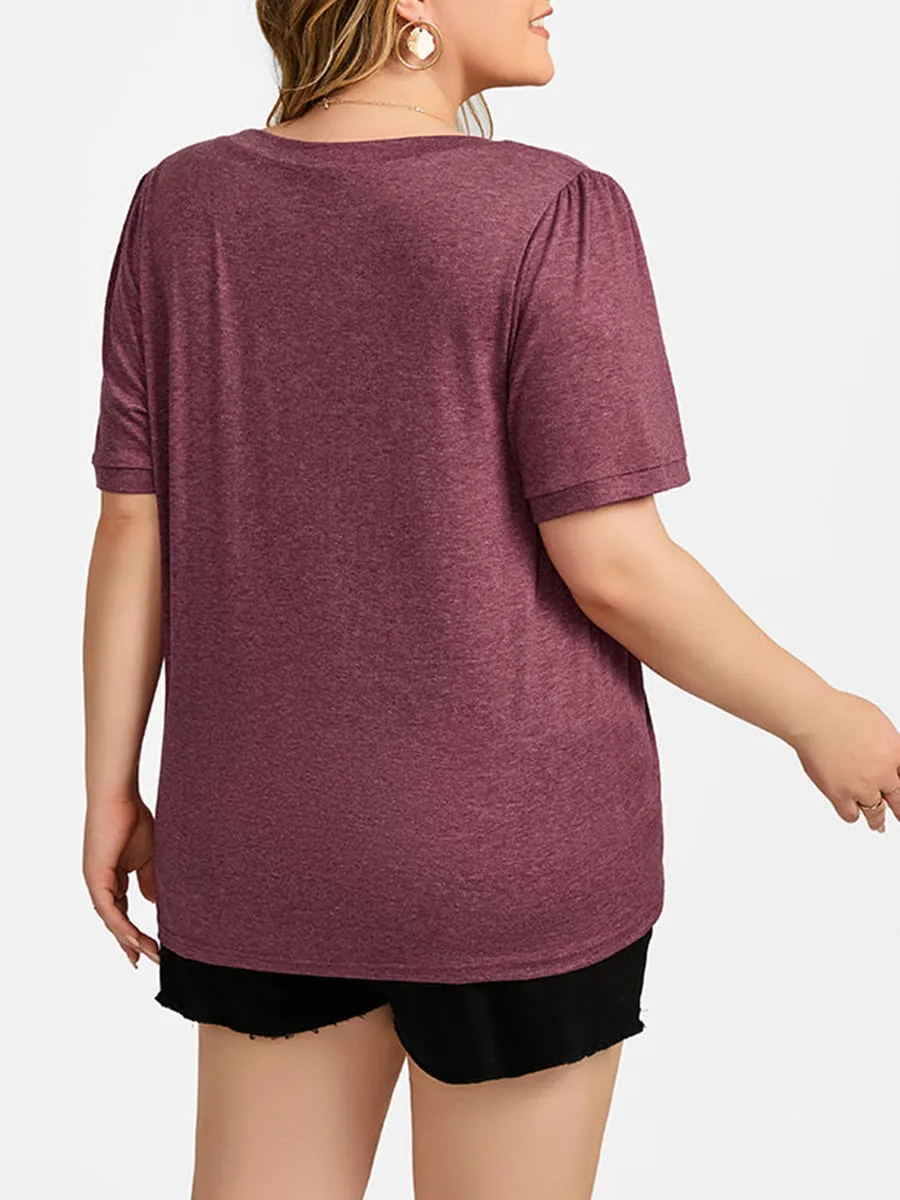 Plus Ruched V-Neck Ruffle Sleeve Tee