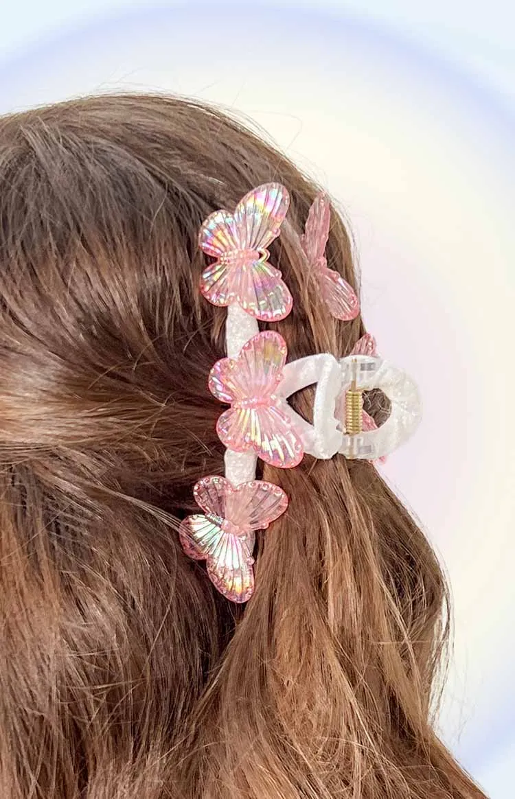 Pink Iridescent Butterfly Claw Clip