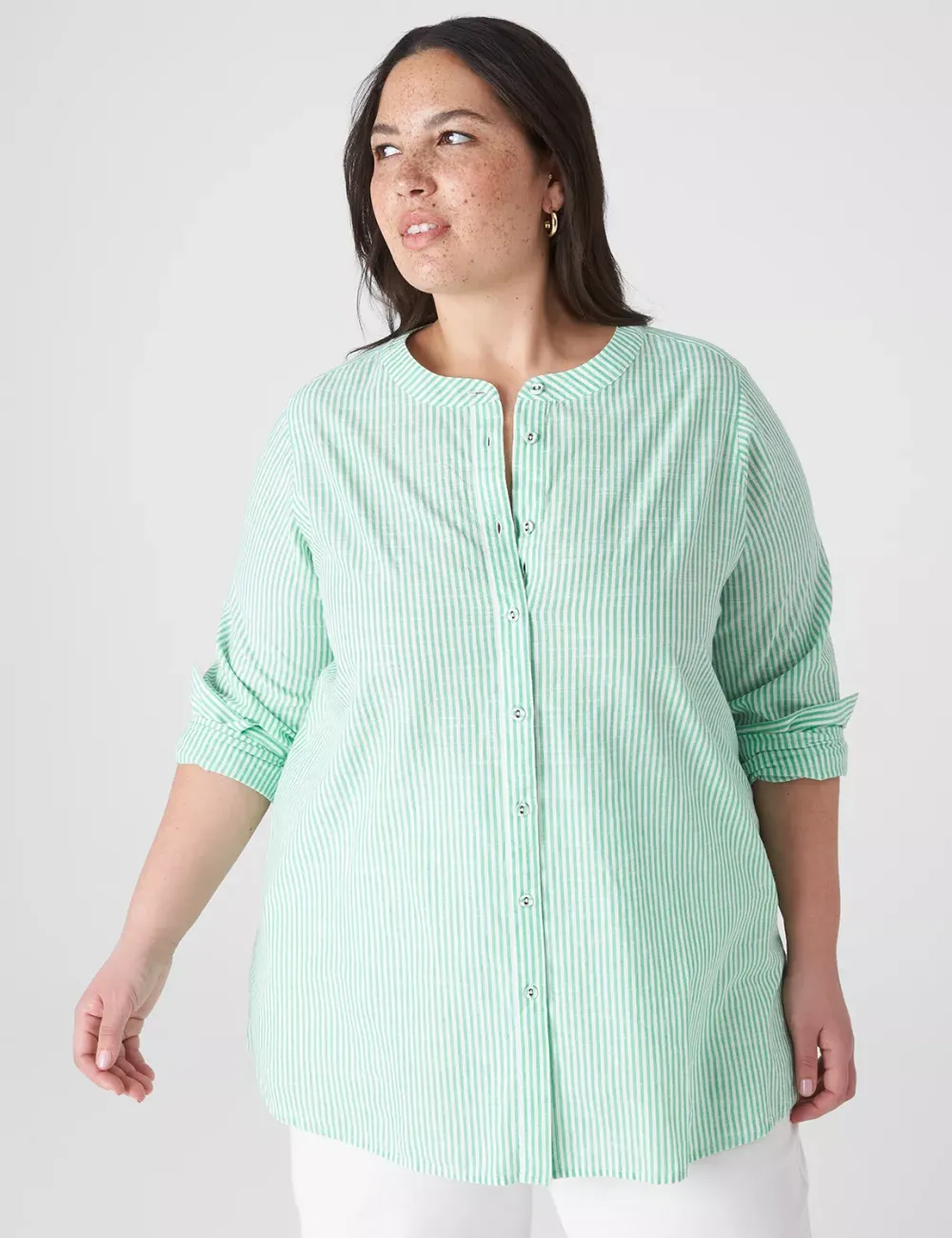 Long-Sleeve Loose Button-Down Top