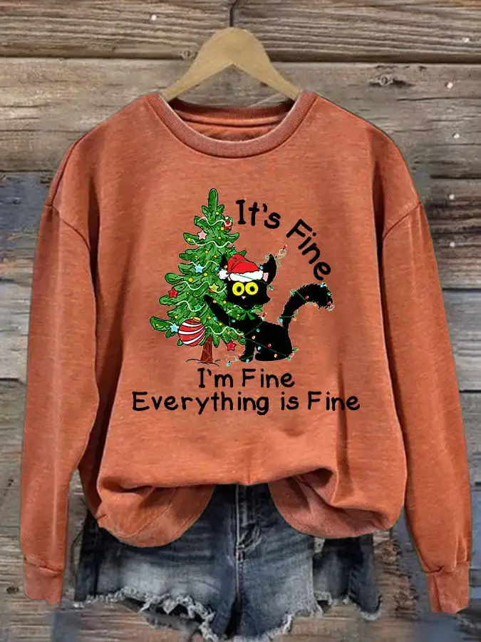 Women's I'm Fine Everything is Fine Print Sweatshirt