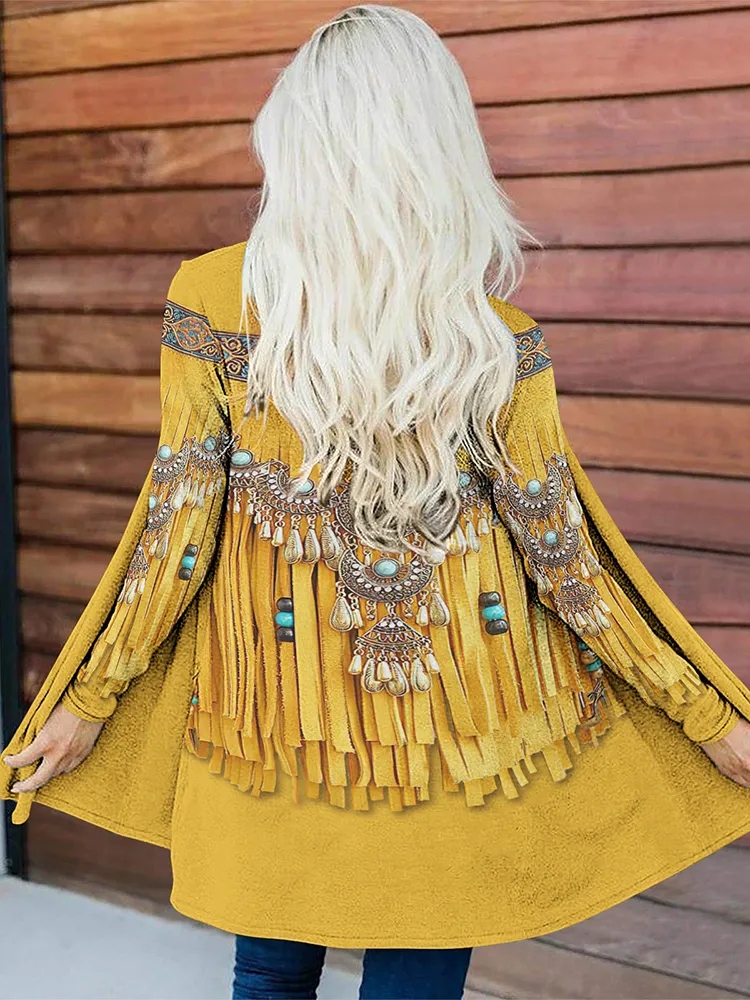 Vintage Western Tassels Tribal Printed Cardigan