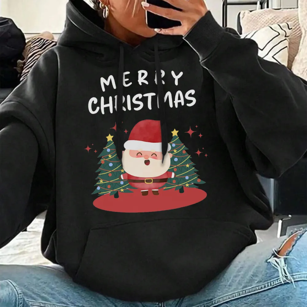 MERRY CHRISTMAS SANTA PATTERN PRINTED HOODIE