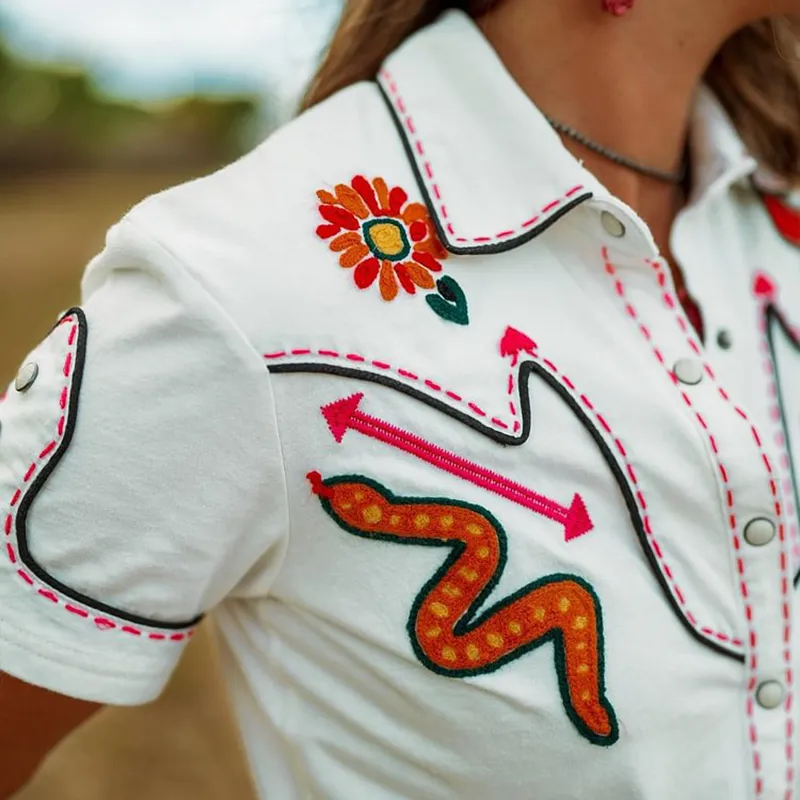 Casual Fun Cactus Western Style Contrasting Colors Rodeo Shirt