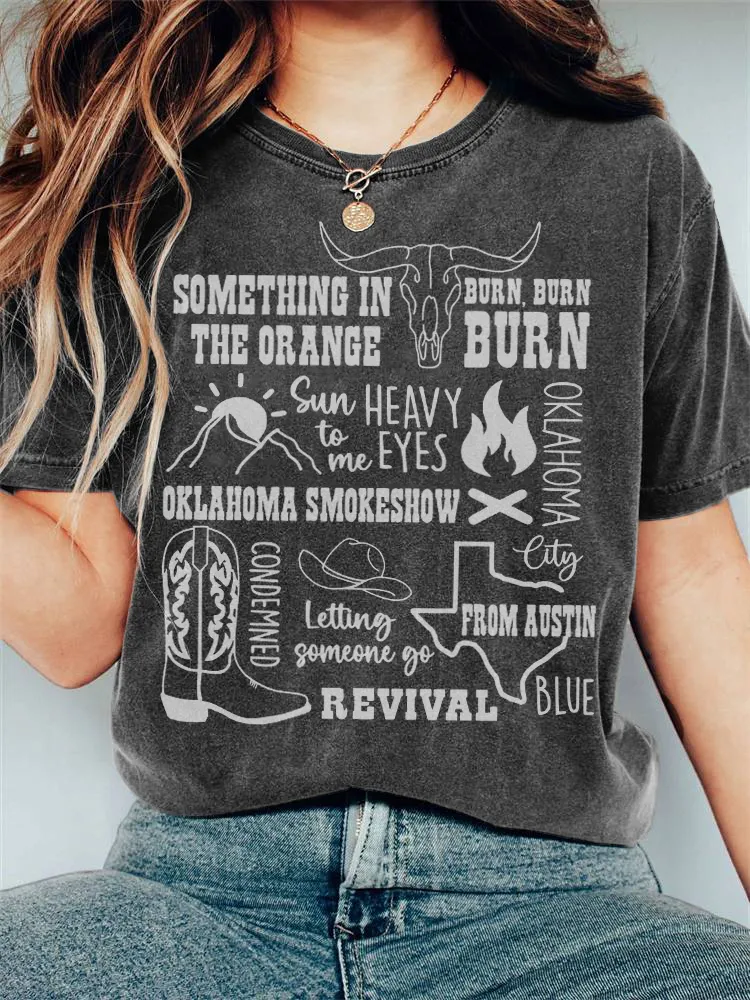 Country Music Print Vintage Short Sleeve T-Shirt