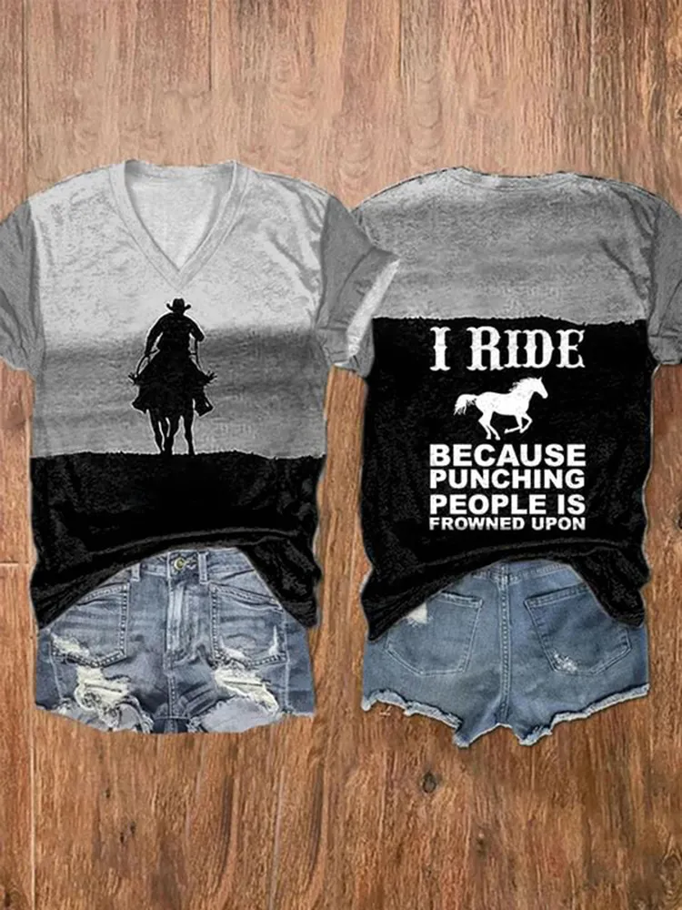 I Ride Because Punching People Is Frowned Upon Printed T-Shirt