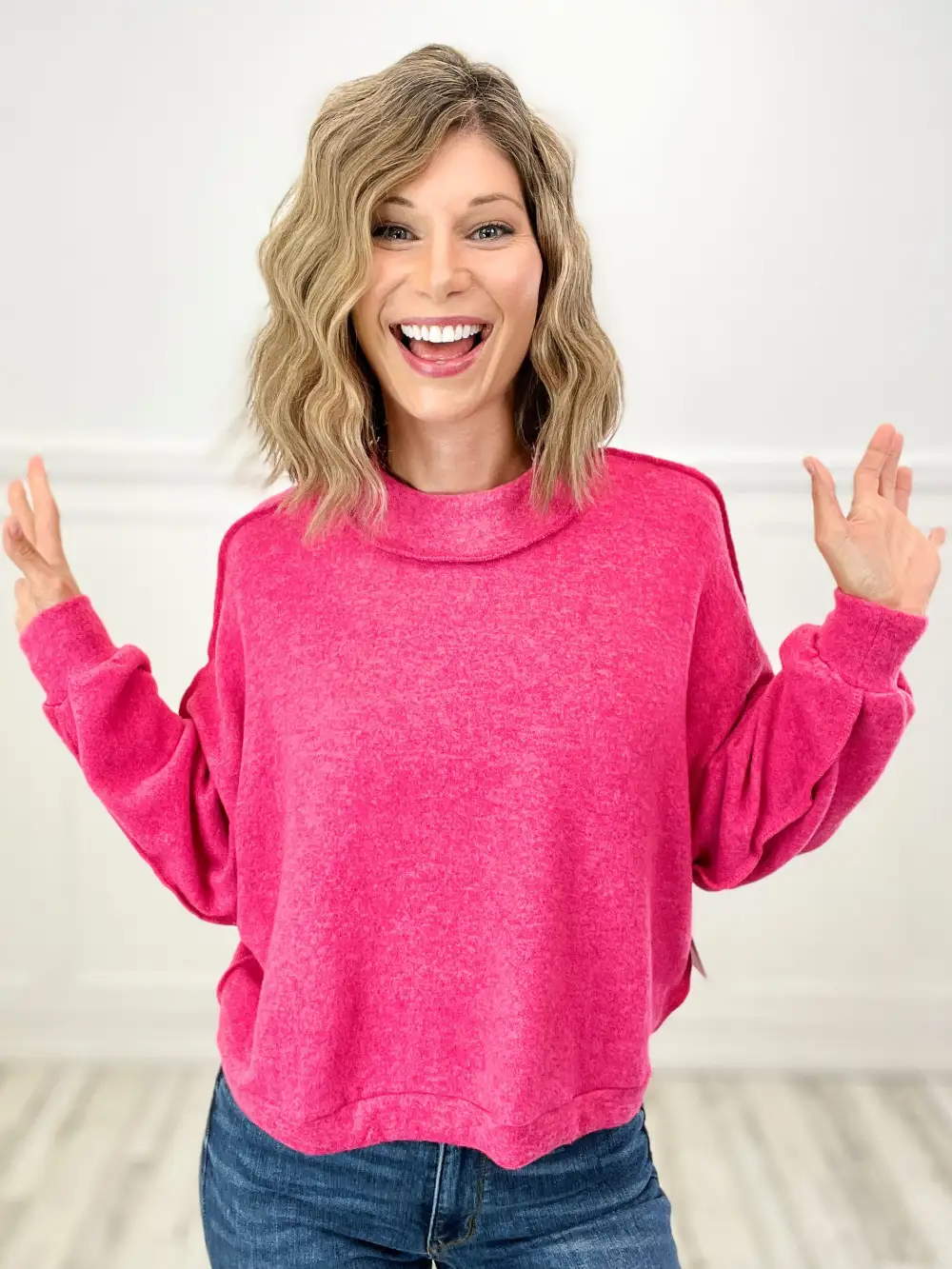 One For The Ages Brushed Mélange Hacci Sweater Top - B