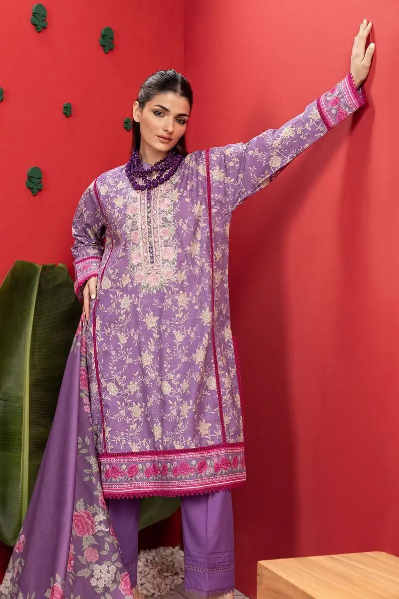 3 Piece Kurta Embroidered | Dupatta& Bottom & Tops | Color Deep purple