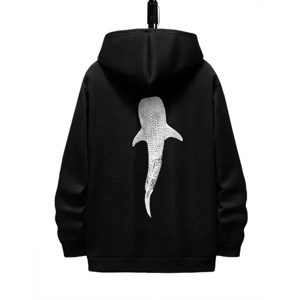 OCEAN WHALE PATTERN PRINTED HOODIE