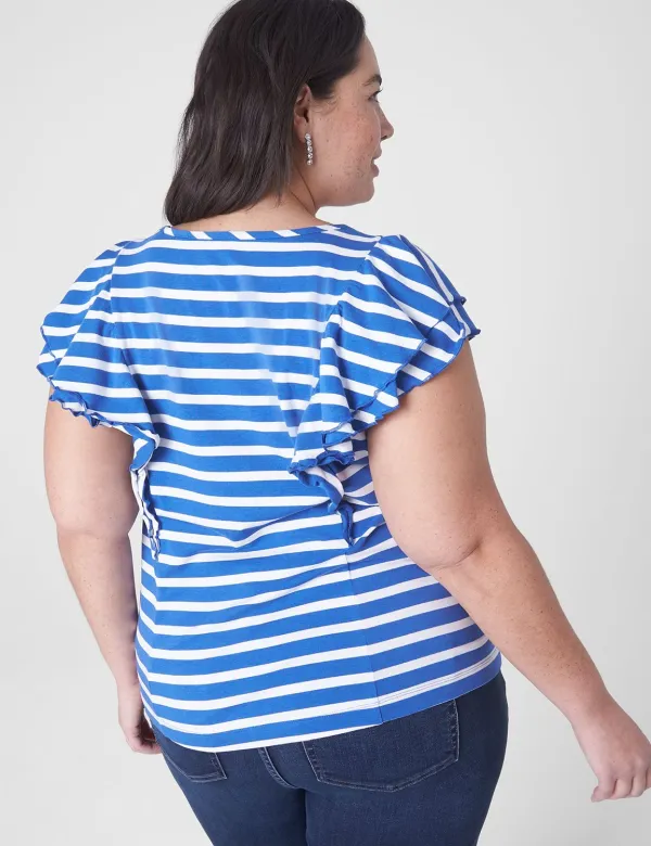 Classic Cap-Sleeve Striped Ruffle Tee