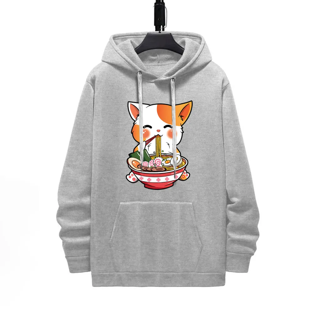 CAT EATING PATTERN PRINTED HOODIE