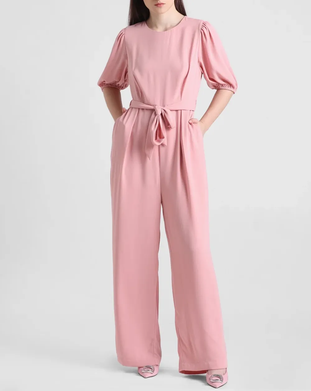 Pink Tie-Up Belt Jumpsuit