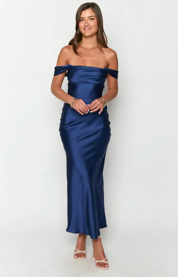 Ella Navy Off Shoulder Formal Maxi Dress